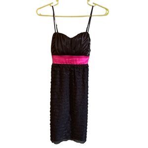 Formal mini dress black sparkly with pink waist size small